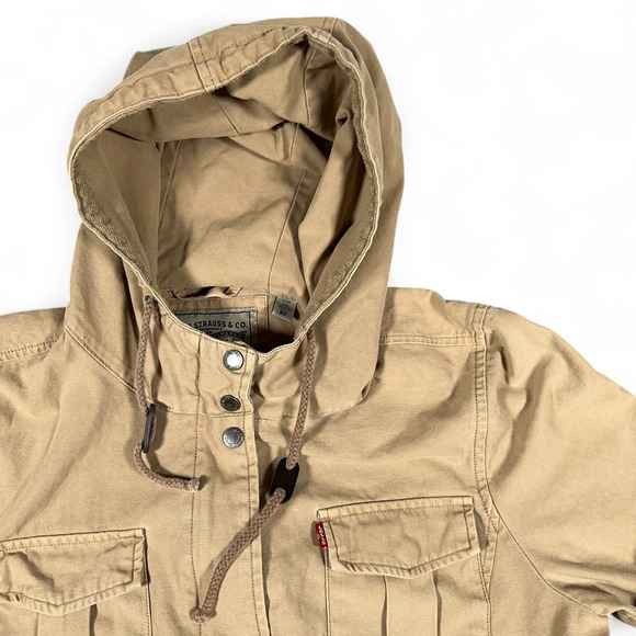 Levis Jacket Womens EXTRA LARGE Brown Hooded Utility Military Field Cotton Khaki - Picture 2 of 8